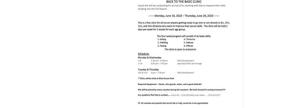 Coach Kitt's Back to Basics Summer Training - FREE (not AYSO sanctioned event)