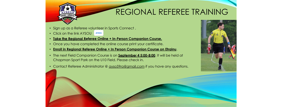 Regional Referee Training - Thurs., 09/04/25, 5-8pm
