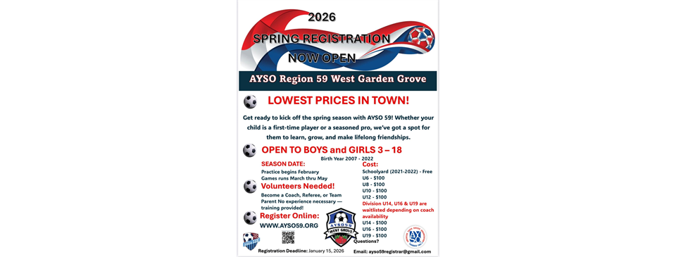 Spring Registration OPEN (Closes Jan. 15th)