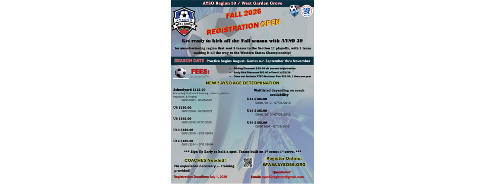 Fall Registration OPEN now (04/01). Early bird ends 04/22, and registration closes 07/01